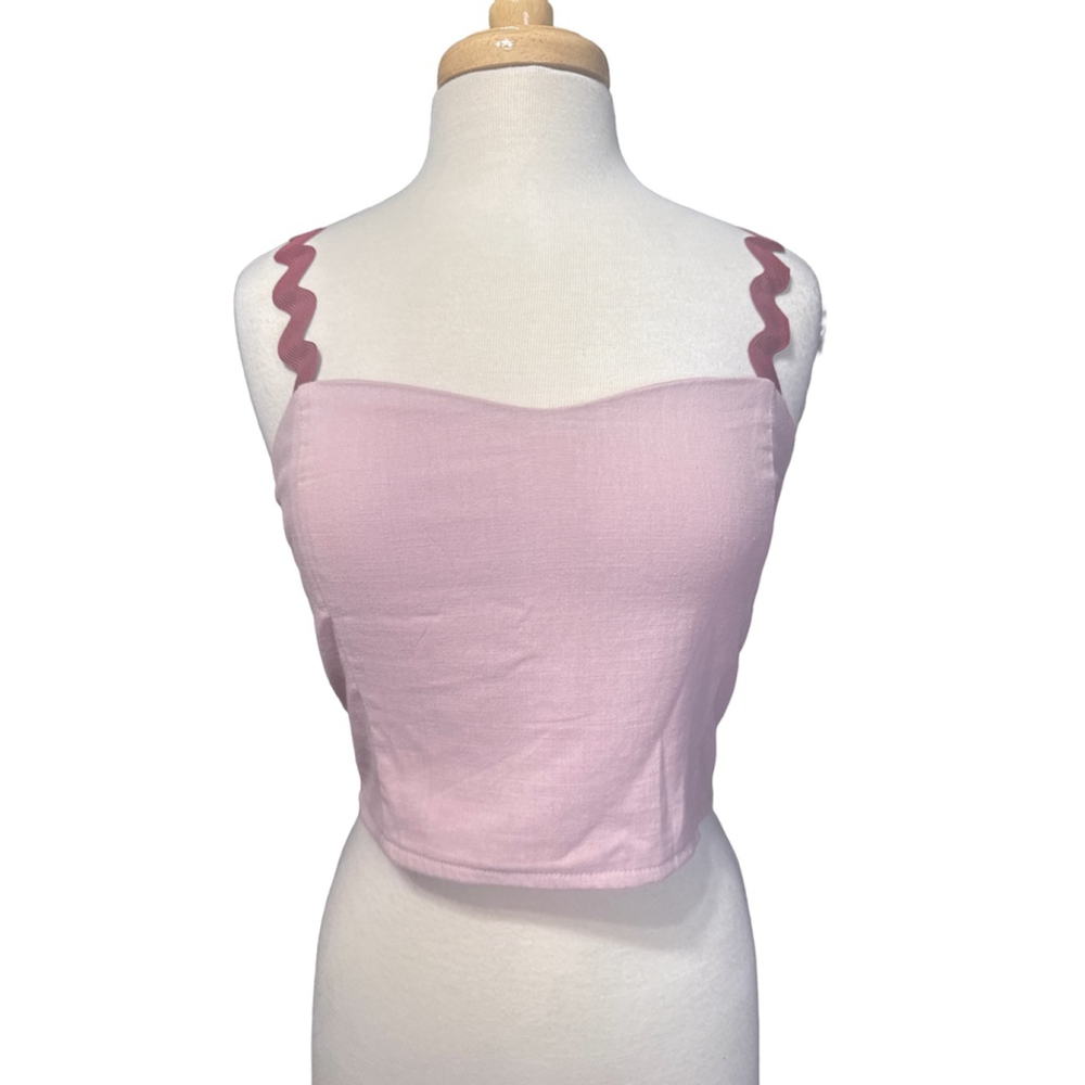 THIRTY THIRTY Pink Crop Top with Burgundy Straps L